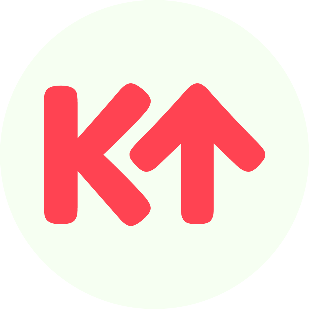 Kompetanseforum rund logo, bokstavene K og T i rød skrift